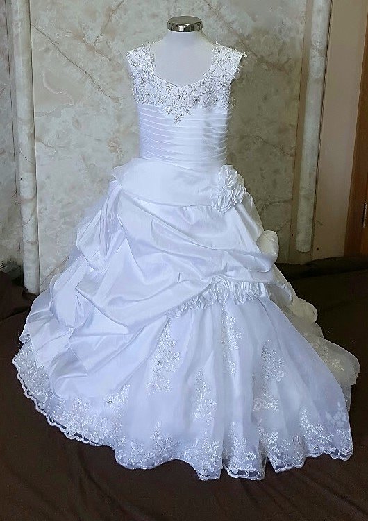 white flower girl dress with train